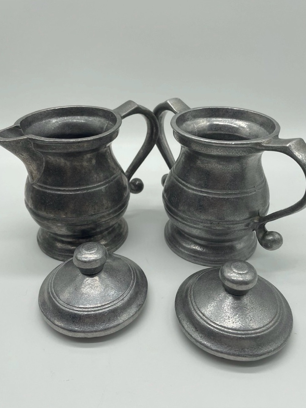 Vintage Pewter Cream & Sugar Set Plough Tavern pattern by Wilton Armetale